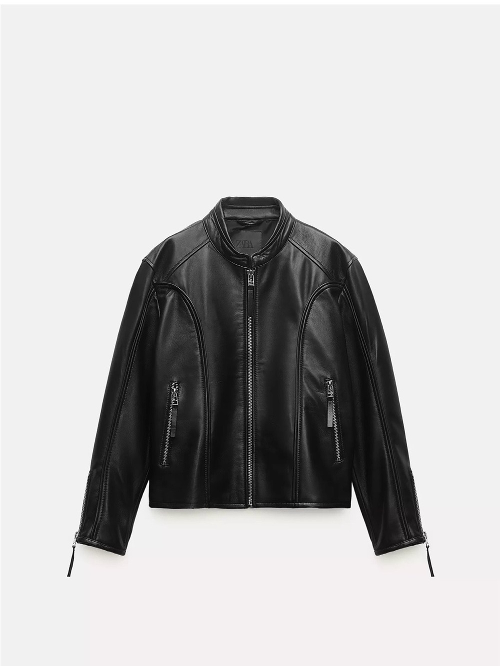 Zara  Black Bomber Leather Jacket